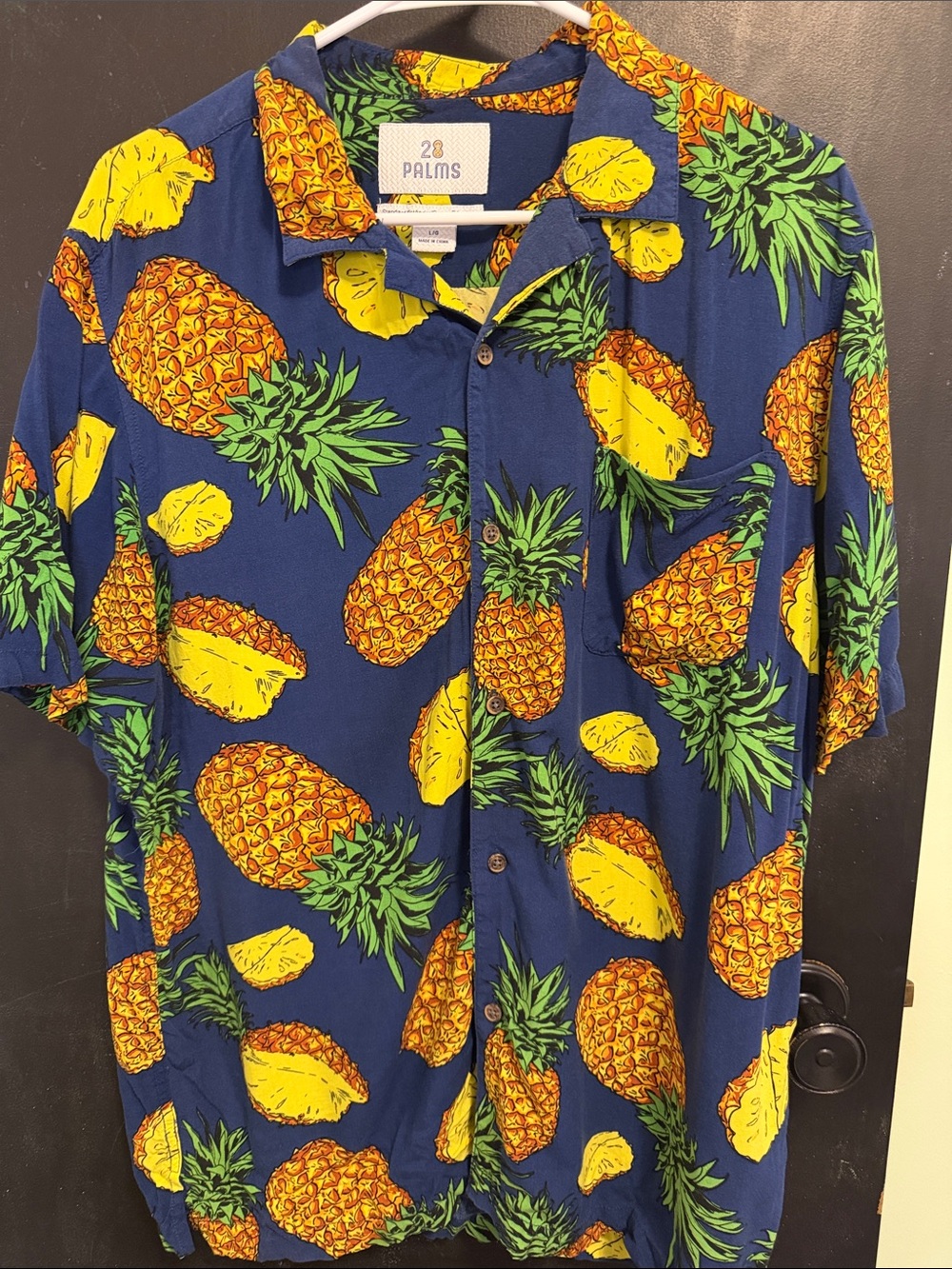 Men's 28 Palms Navy Pineapple Print Short Sleeve Button-Down Shirt